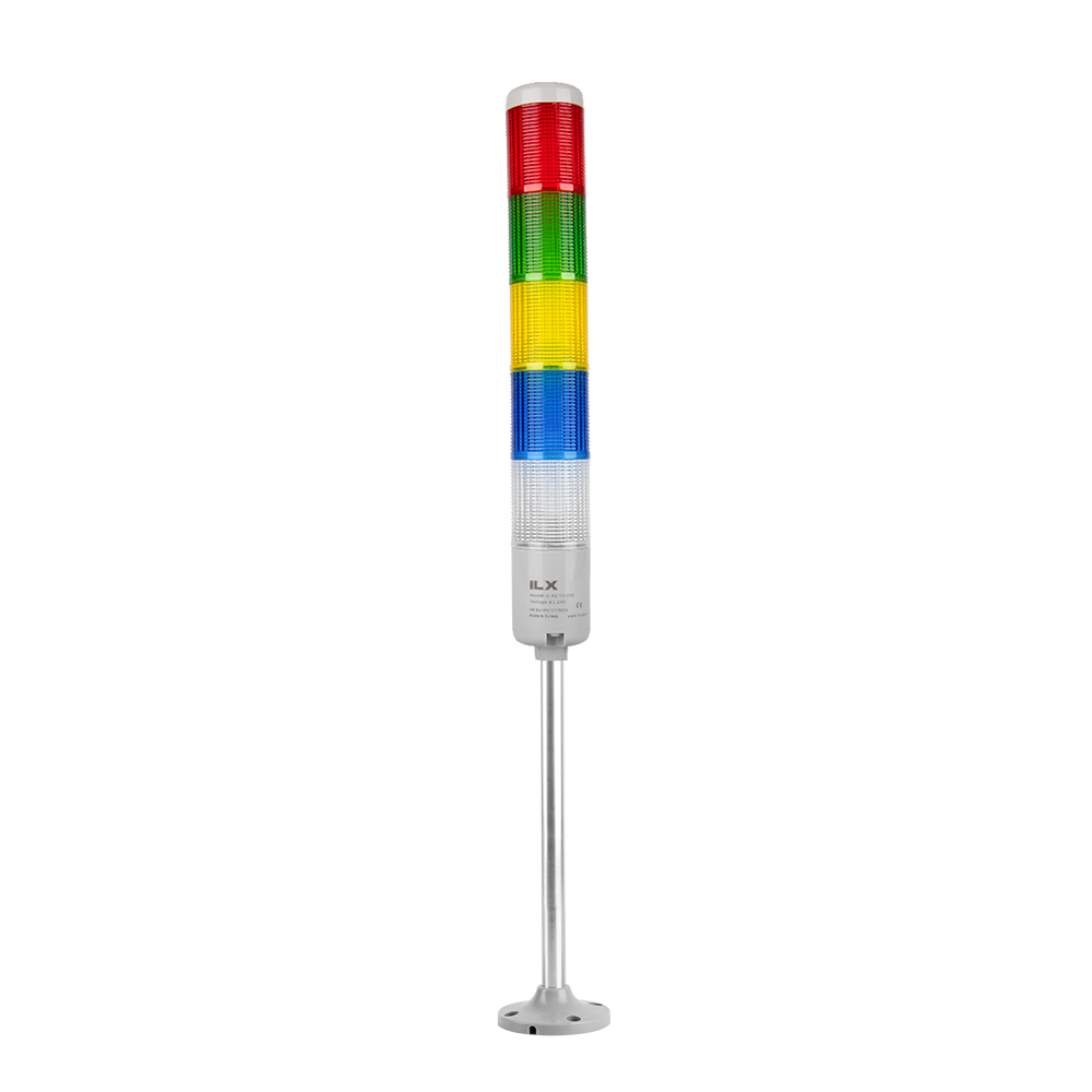 5 Katlı 30 cm KT Tabana Montaj Işıklı Kolon - Ø50 T5 İkaz Lambası | İLX