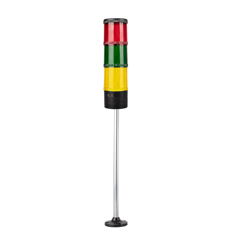 3 Katlı 40 cm KT Tabana Montaj Işıklı Kolon - Ø70 T7 İkaz Lambası | İLX
