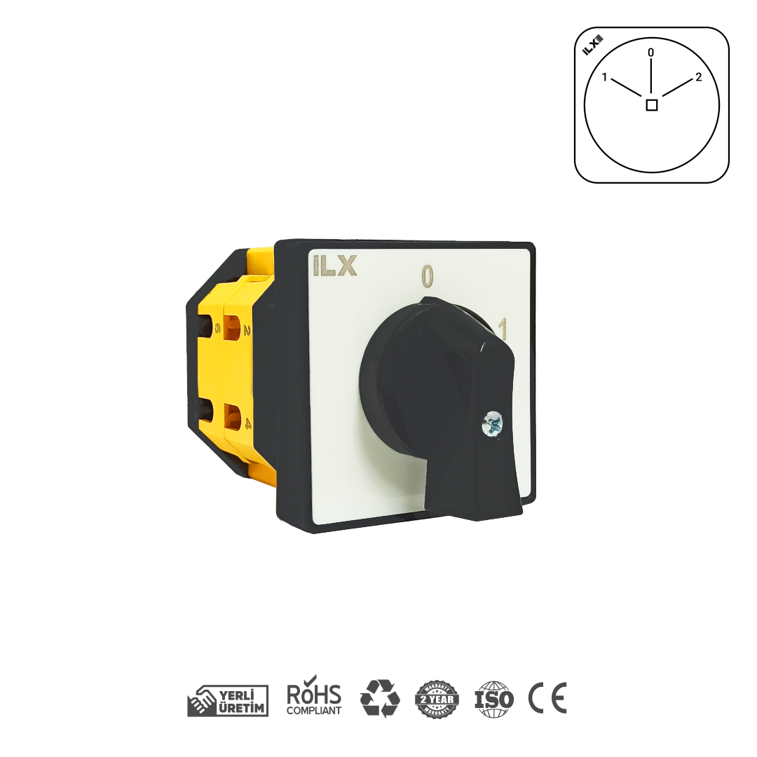 1-0-2 Kutup Değiştirici Pako Şalter 3 Fazlı C Tipi 64x64 | İL-XL6-C03-063